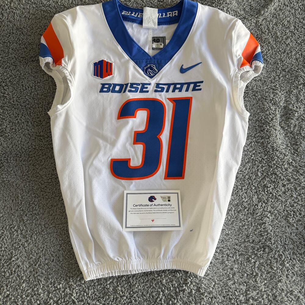 Nike Game Used Boise State Broncos NCAA Football #31 White Jersey 40 MWC w/COA